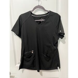 Beyond Scrubs Black Top Size Medium Women's Nursing Doctor V Neck Pockets